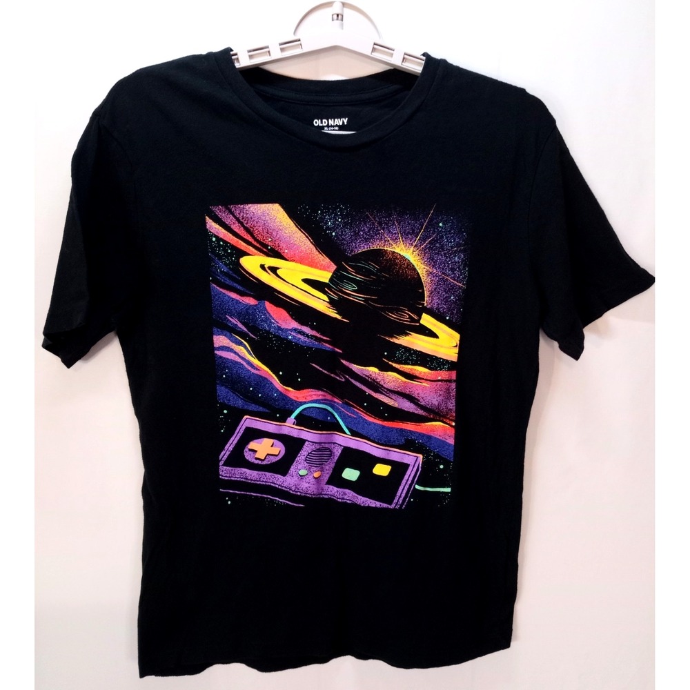 Old Navy Retro Game Controller Space Plantet Boy's T-Shirt, XL 14-16, Black